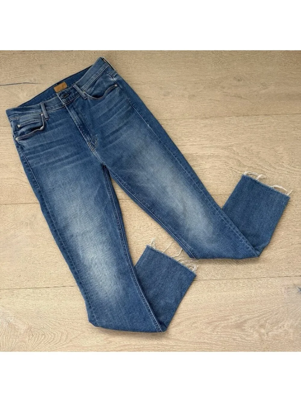 Mother Jeans Size 26 Cropped Raw Hem Blue Denim Cotton Spandex - Picture 1 of 8